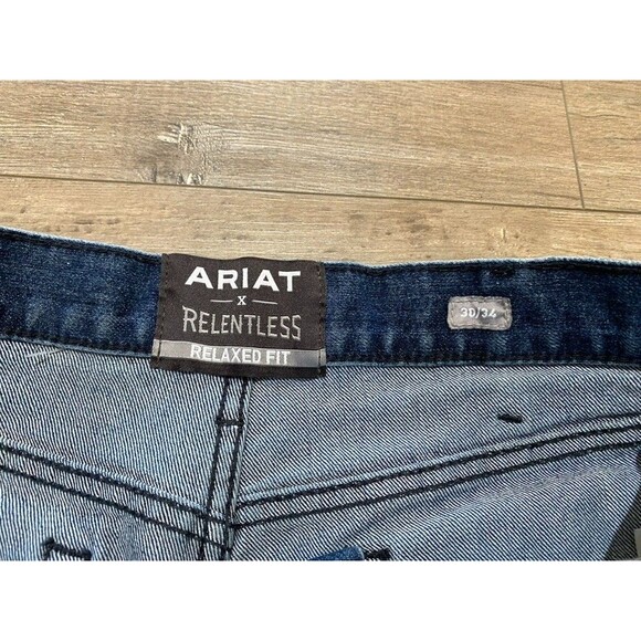 ARIAT BLADE RELENTLESS Mens 30X34 Western Embroidered Relaxed Boot Blue Jeans - Picture 3 of 10